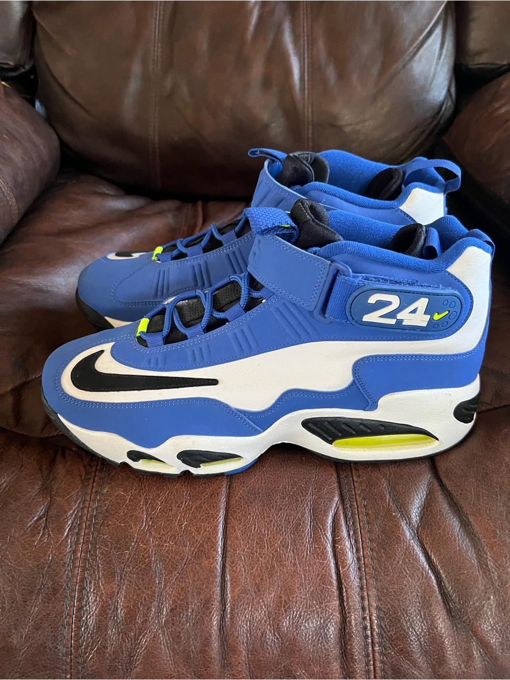 Nike Air Griffey Blue and White High-Top Sneakers with Black Swoosh